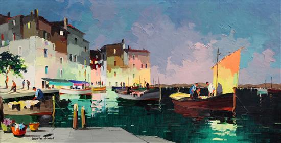 § Cecil Rochfort DOyly-John (1906-1993) St Tropez 8pm, fishing boats getting ready for night fishing, 16 x 30in.